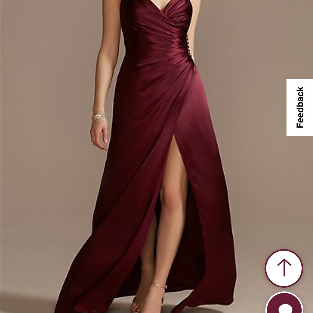 David’s bridal WINE colored satin material bridesmaid dress